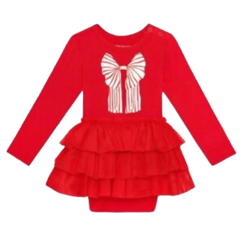 Posh Peanut Bow Onesie With Twirl Tulle Size 2T